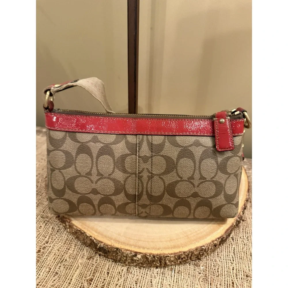 Coach Brown‎ Heritage Jacquard Pink Stripe Red Hobo Shoulder Bag Y2K